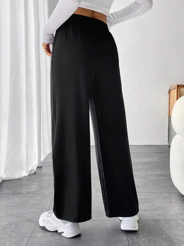 PETITE Solid Elastic Waist Wide Leg Pants