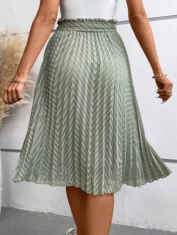 Frenchy Paperbag Waist Belted Pleated Skirt