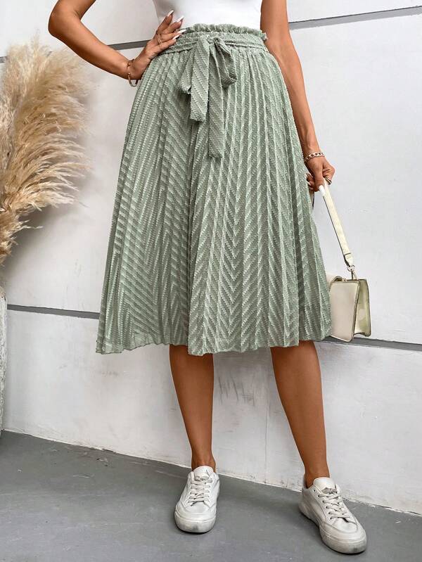 Frenchy Paperbag Waist Belted Pleated Skirt