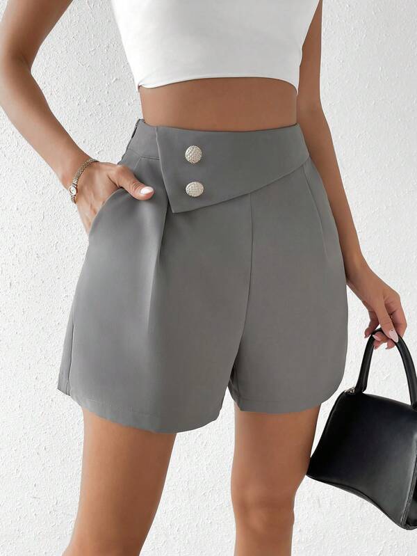 Privé High Waist Button Detail Shorts