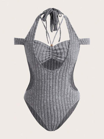 Cut Out Halter Neck Backless Bodysuit