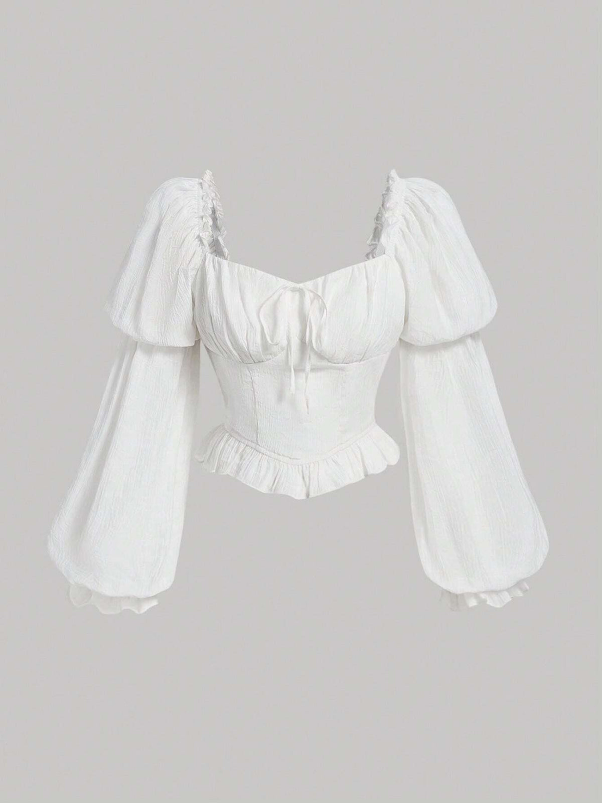 Sweetheart Neck Flare Sleeve Ruched Bust Frill Trim Blouse