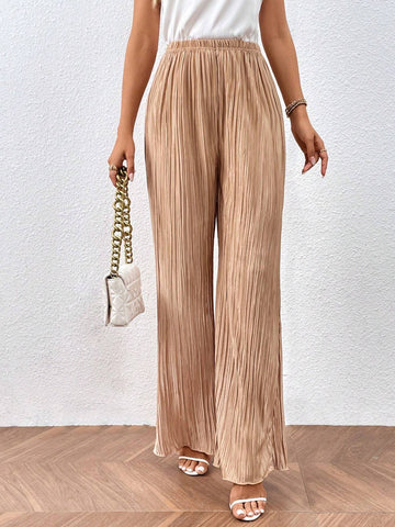 High Waist Plisse Wide Leg Pant