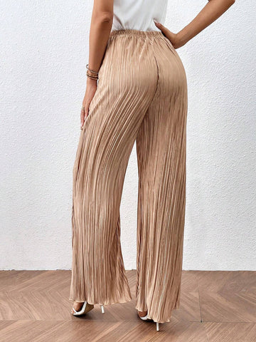High Waist Plisse Wide Leg Pant