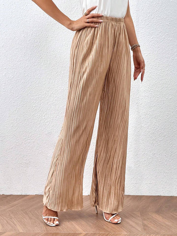 High Waist Plisse Wide Leg Pant