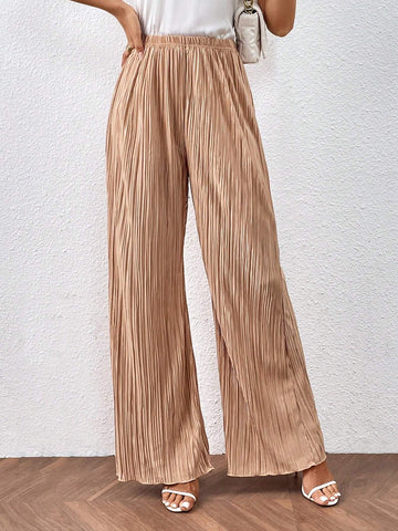 High Waist Plisse Wide Leg Pant