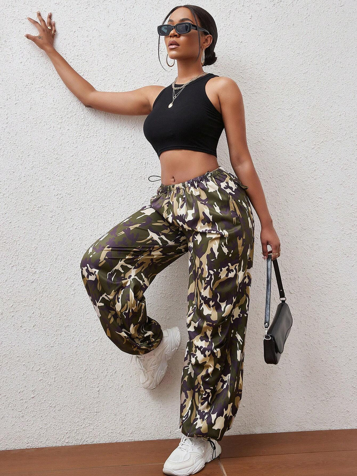 Camo Print Drawstring Waist Pants