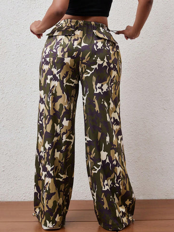 Camo Print Drawstring Waist Pants