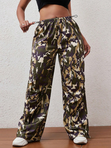 Camo Print Drawstring Waist Pants