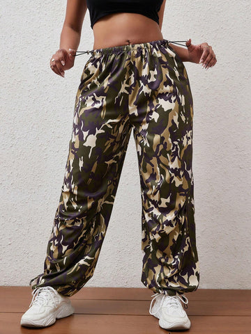 Camo Print Drawstring Waist Pants