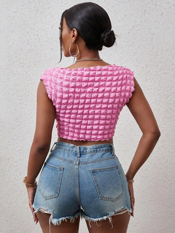 Solid Asymmetrical Neck Crop Tee