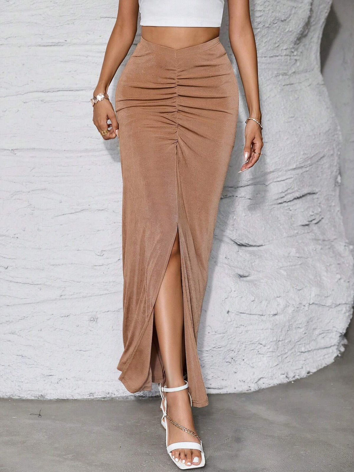 Ruched Split Thigh Skirt