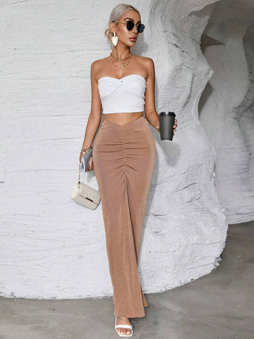 Ruched Split Thigh Skirt