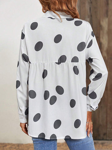Polka Dot Print Button Front Shirt