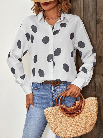 Polka Dot Print Button Front Shirt