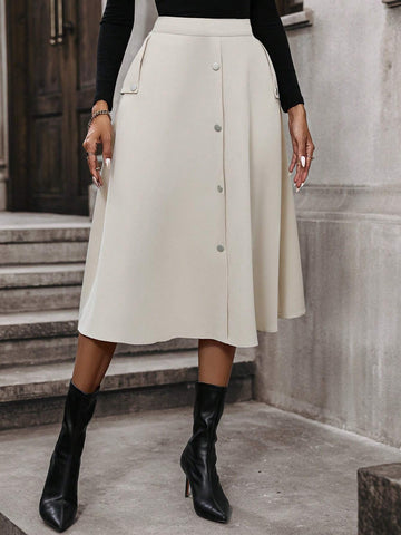 High Waist Button Front Skirt