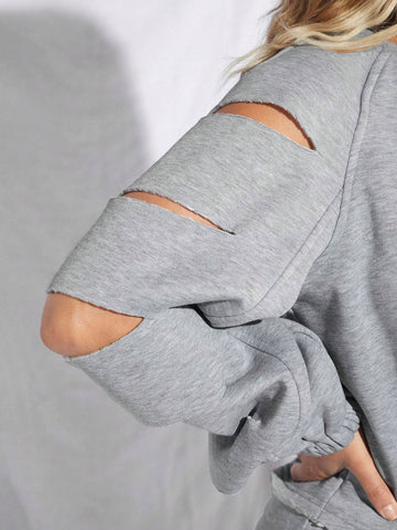 Cut Out Raglan Sleeve Sweatshirt & Skirt