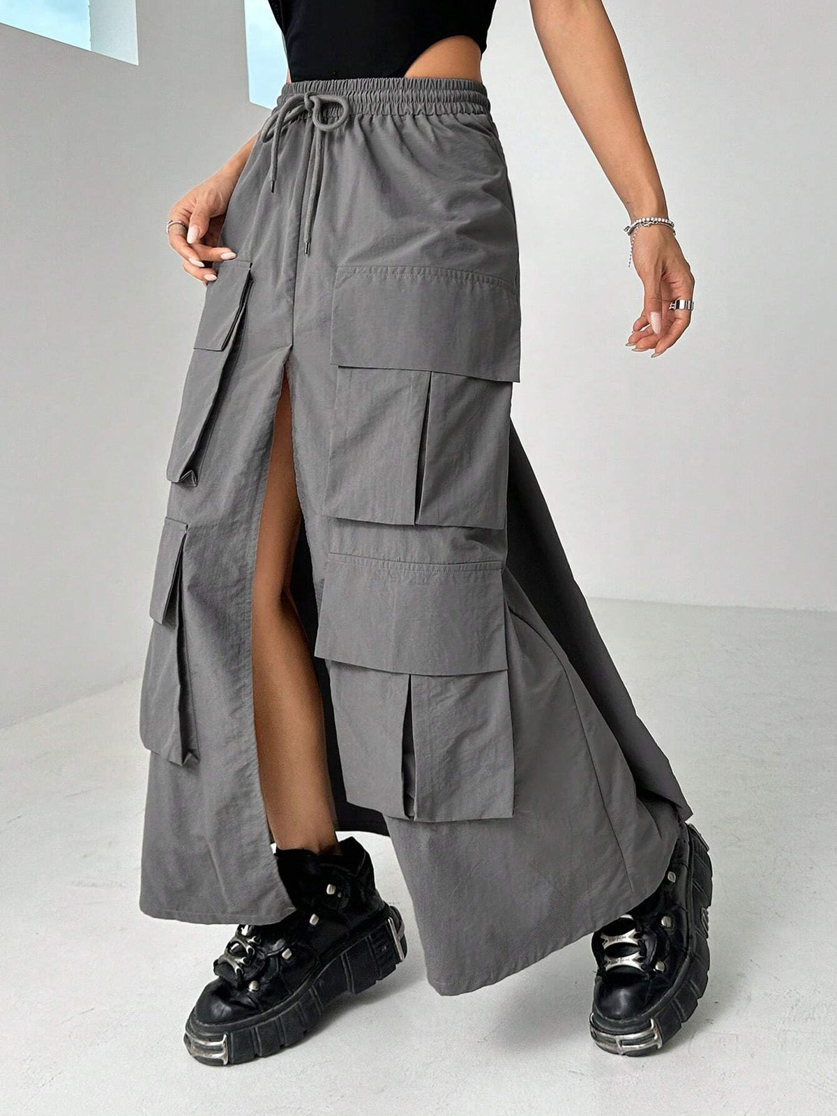 ICON Flap Pocket Drawstring Waist Cargo Skirt