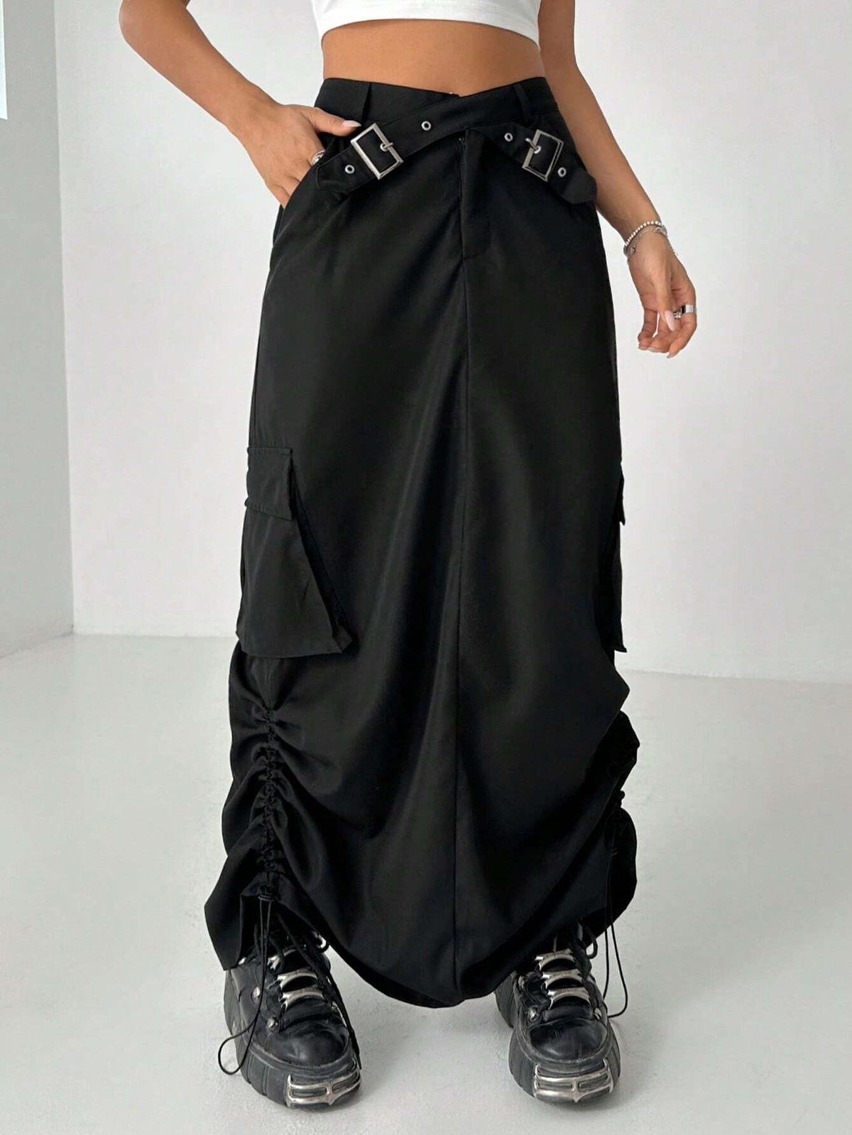 ICON Drawstring Hem Flap Pocket Cargo Skirt