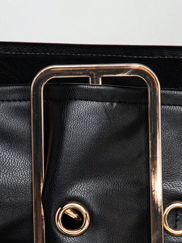 PU Leather Tube Top & Buckle Detail Skirt Set