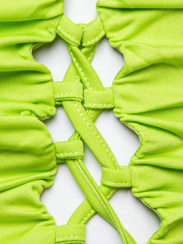 Lace Up Front Ruched Crop Tank Top & Bodycon Skirt