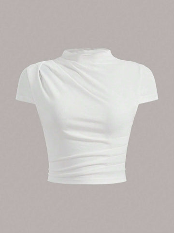 Solid Ruched Crop Tee