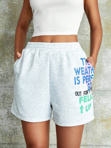 EZwear Slogan Graphic Track Shorts