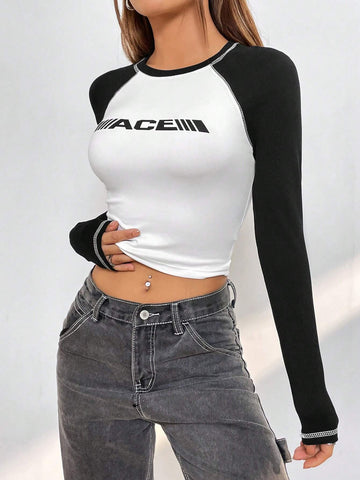 Letter Graphic Raglan Sleeve Crop Tee