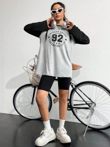 Letter Graphic Raglan Sleeve Tee