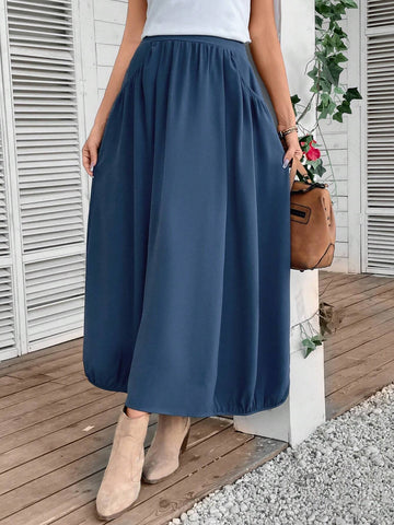 EMERY ROSE Solid Elastic Waist Flare Skirt