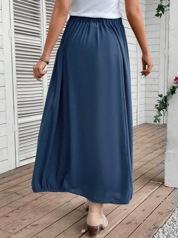 EMERY ROSE Solid Elastic Waist Flare Skirt