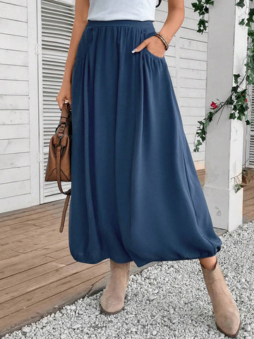 EMERY ROSE Solid Elastic Waist Flare Skirt