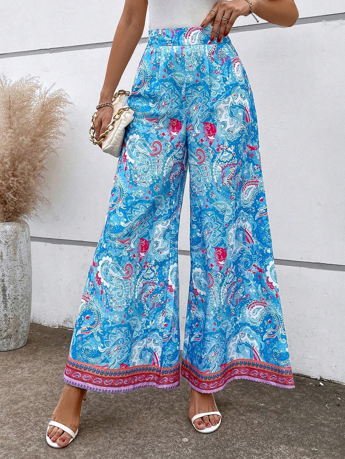 Paisley Print Wide Leg Pants