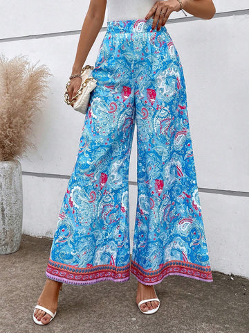 Paisley Print Wide Leg Pants