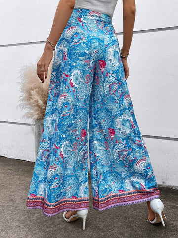 Paisley Print Wide Leg Pants