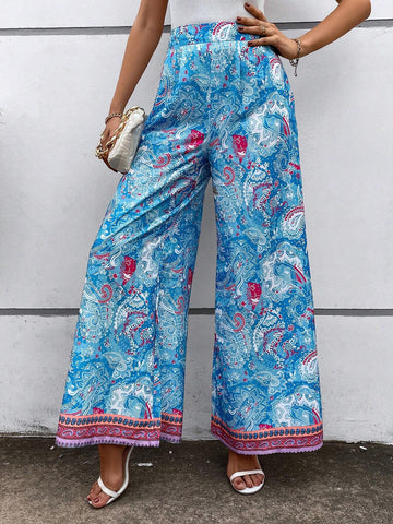 Paisley Print Wide Leg Pants