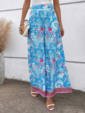 Paisley Print Wide Leg Pants