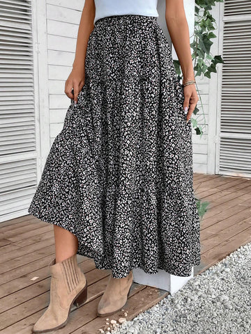 EMERY ROSE Allover Print Ruffle Hem Skirt