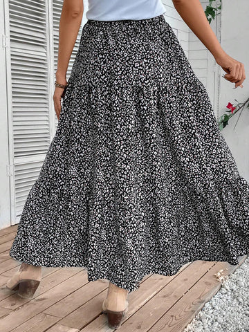 EMERY ROSE Allover Print Ruffle Hem Skirt