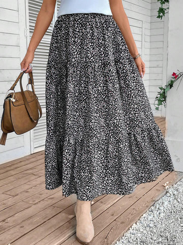 EMERY ROSE Allover Print Ruffle Hem Skirt