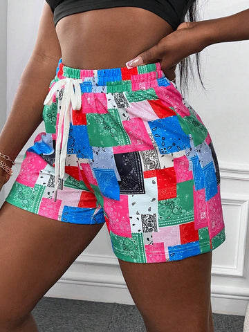 Paisley Print Drawstring Waist Shorts