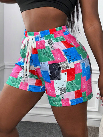 Paisley Print Drawstring Waist Shorts