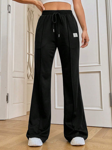 EZwear Letter Patched Drawstring Waist Sweatpants
