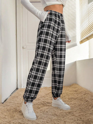 PETITE Plaid Print Slant Pocket Pants