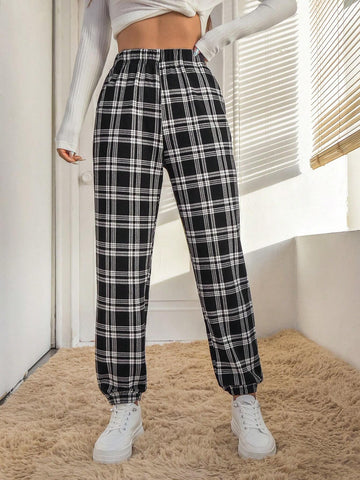 PETITE Plaid Print Slant Pocket Pants