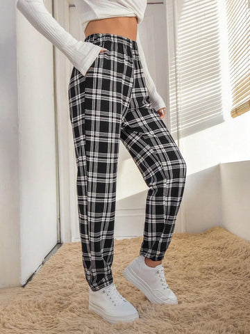 PETITE Plaid Print Slant Pocket Pants