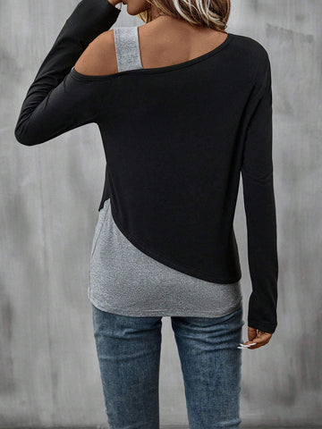 Two Tone Asymmetrical Neck Tee