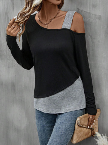Two Tone Asymmetrical Neck Tee