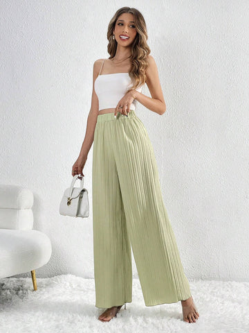 Tall Solid Plisse Wide Leg Pants