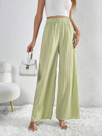 Tall Solid Plisse Wide Leg Pants